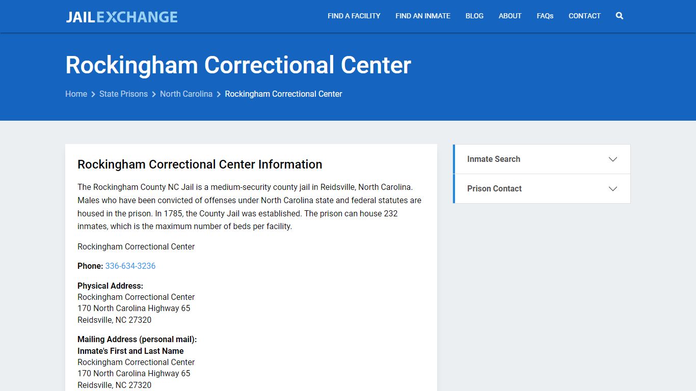 Rockingham Correctional Center Inmate Search, NC - Jail Exchange